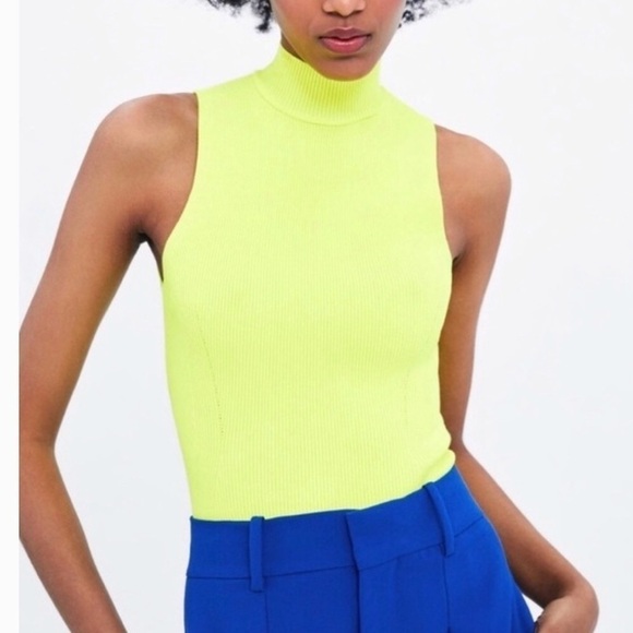 Zara Tops - Zara Neon yellow stretchy knit turtleneck top